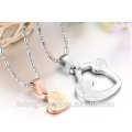 Beautiful jewelry stainless steel silver rose gold two piece heart necklace for couples